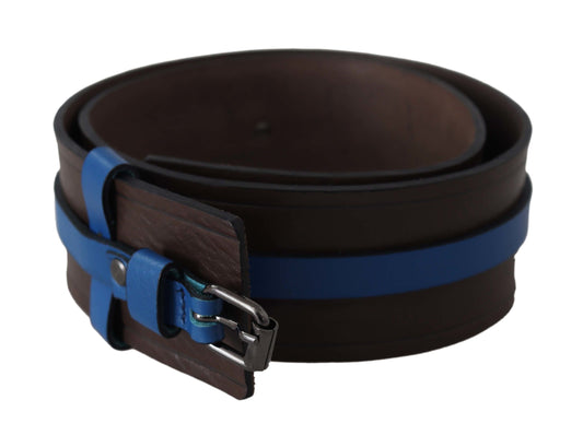 Costume National Elegant Brown Leather Belt with Blue Lining - KALAJ