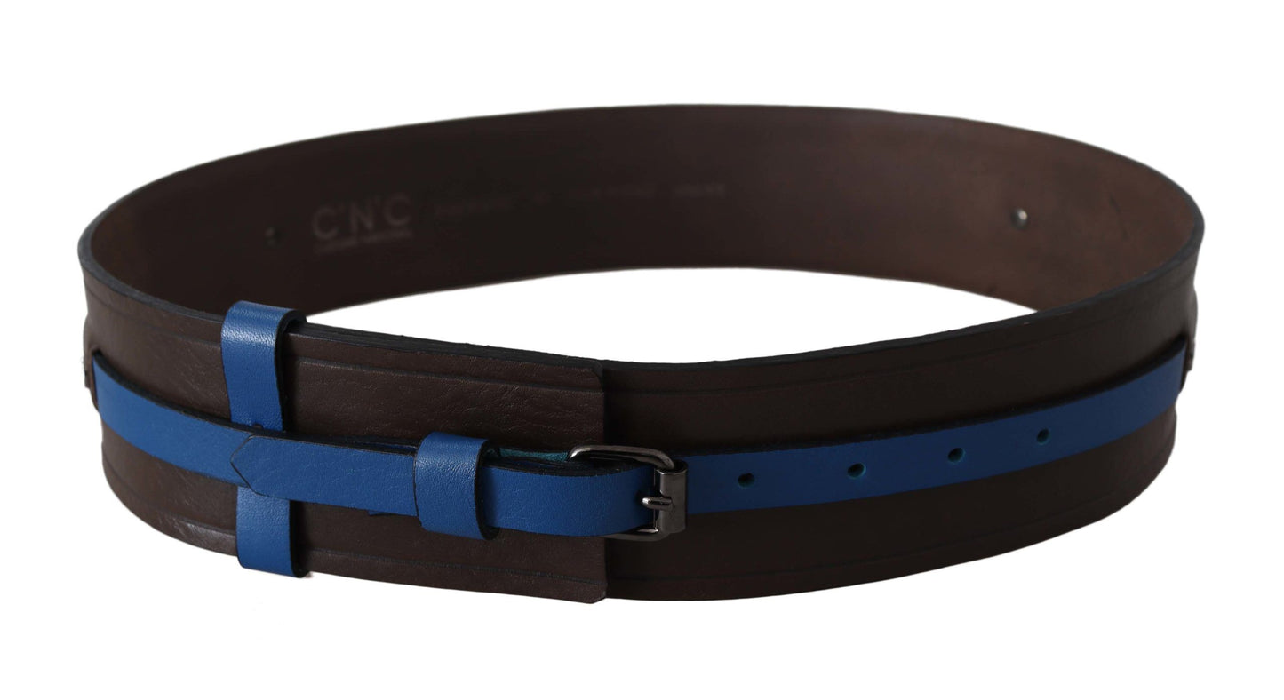 Costume National Elegant Brown Leather Belt with Blue Lining - KALAJ