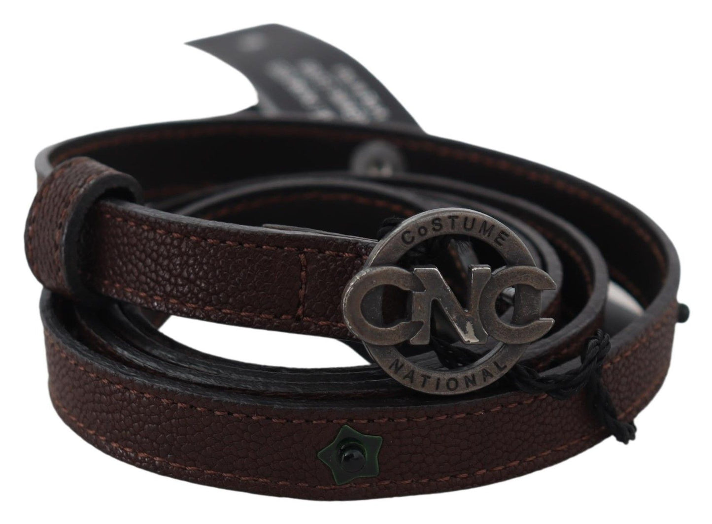 Costume National Elegant Brown Leather Belt with Rustic Hardware - KALAJ