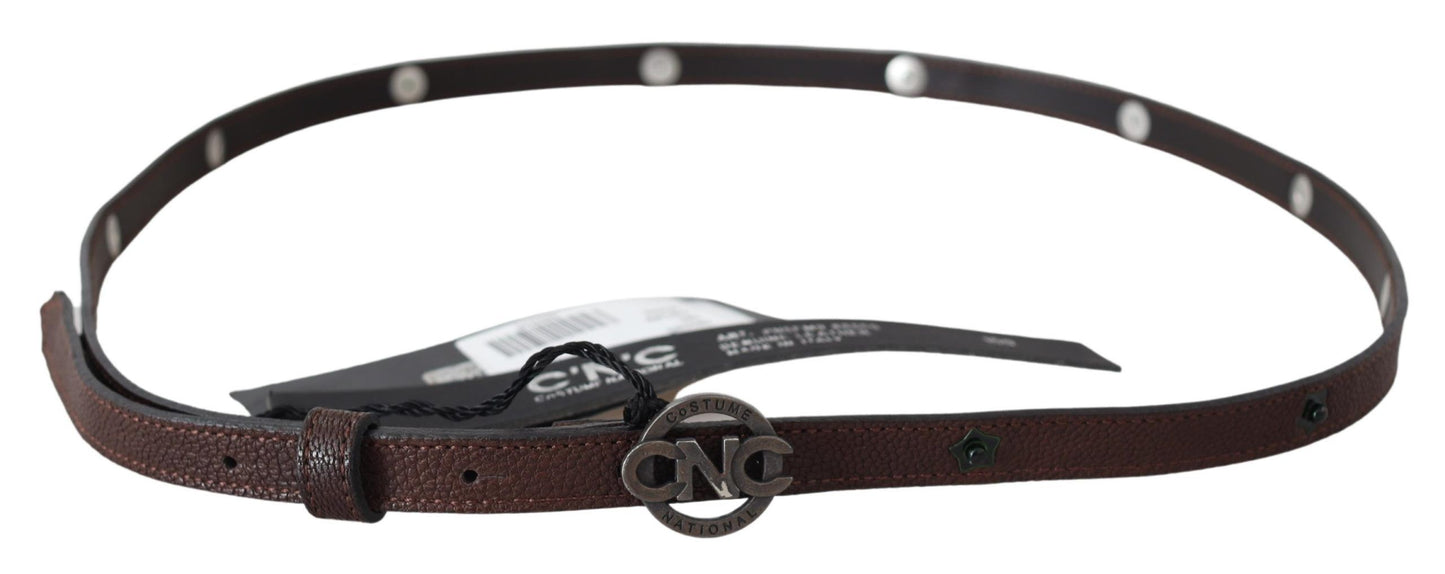 Costume National Elegant Brown Leather Belt with Rustic Hardware - KALAJ