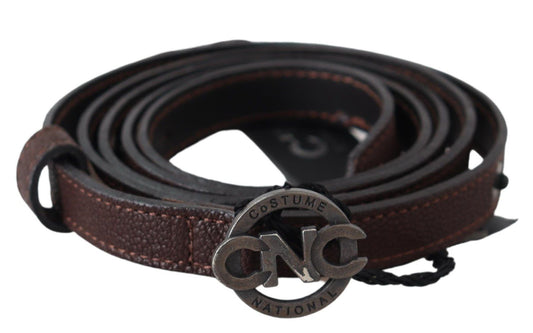 Costume National Elegant Brown Leather Belt with Rustic Hardware - KALAJ