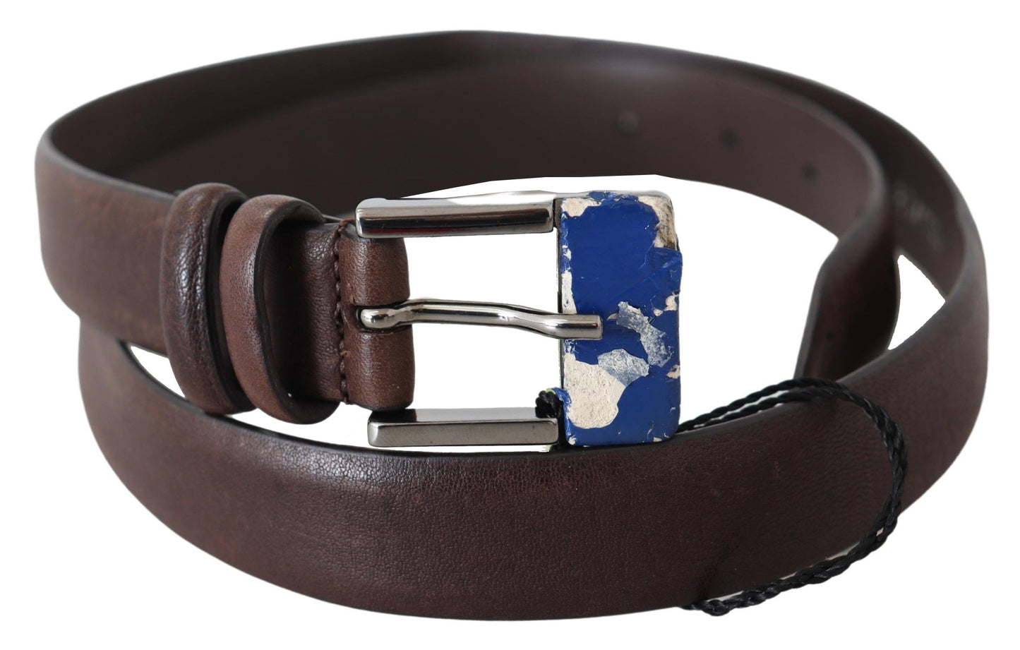 Costume National Elegant Brown Leather Classic Belt with Silver-Tone Buckle - KALAJ