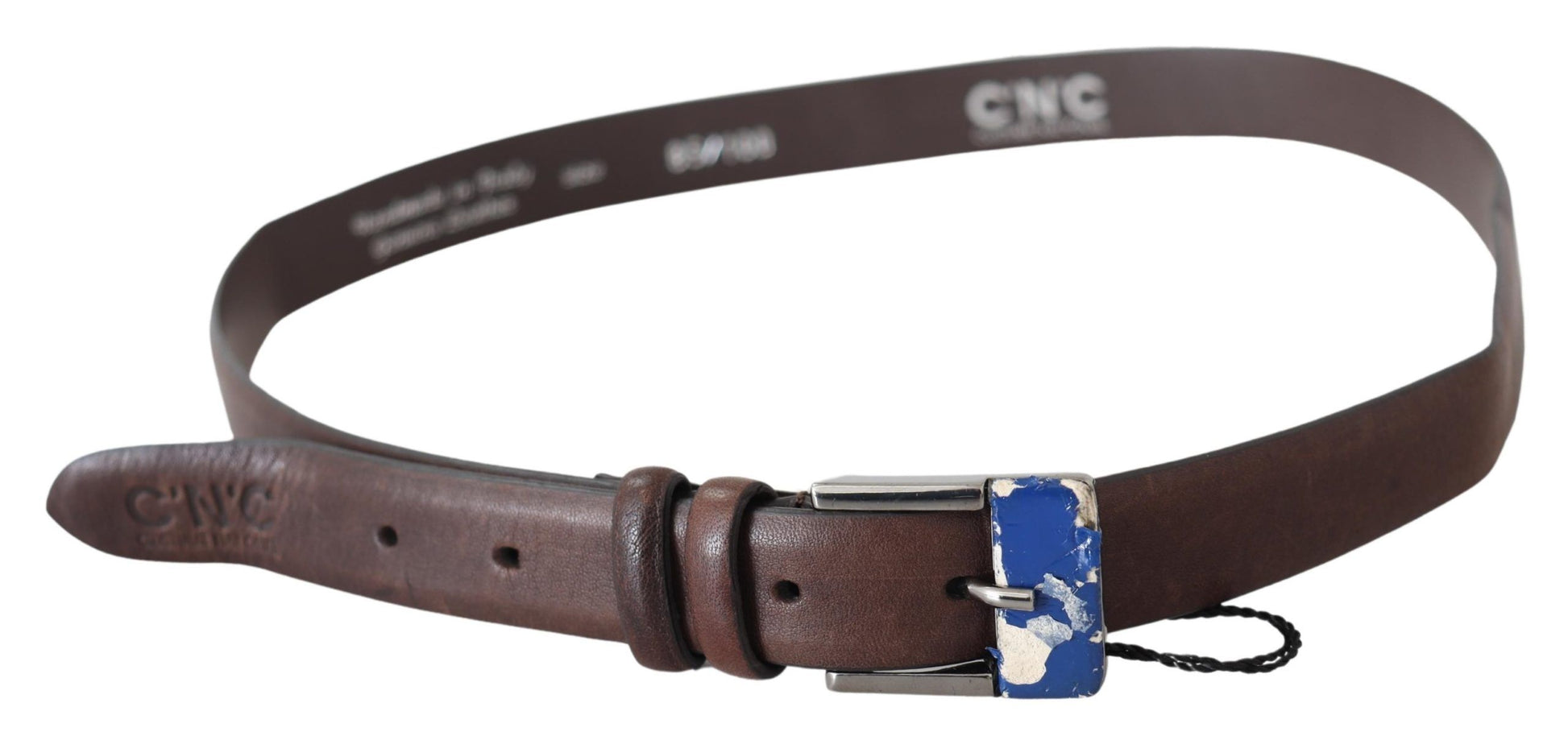 Costume National Elegant Brown Leather Classic Belt with Silver-Tone Buckle - KALAJ