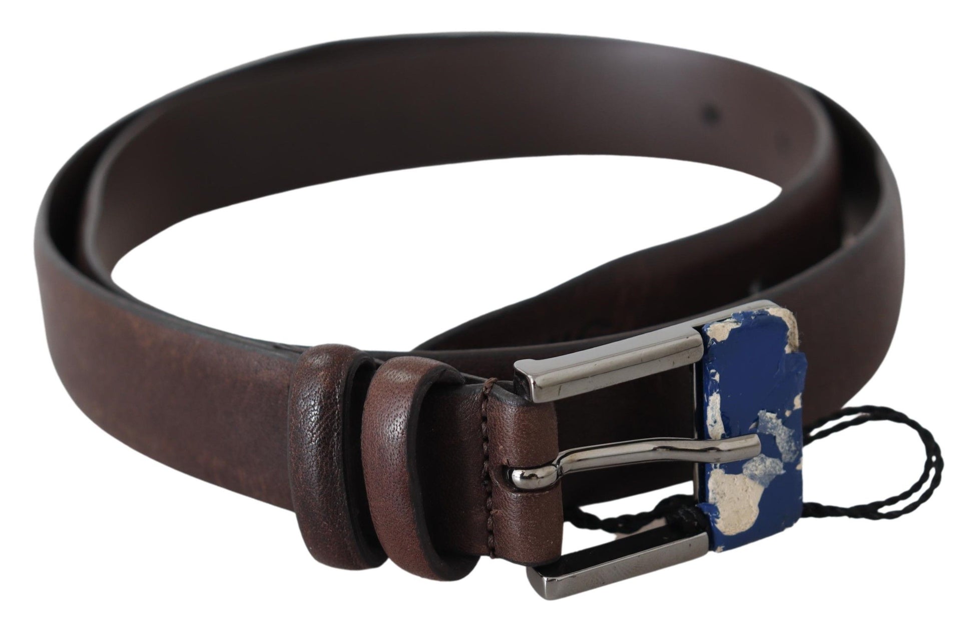 Costume National Elegant Brown Leather Classic Belt with Silver-Tone Buckle - KALAJ