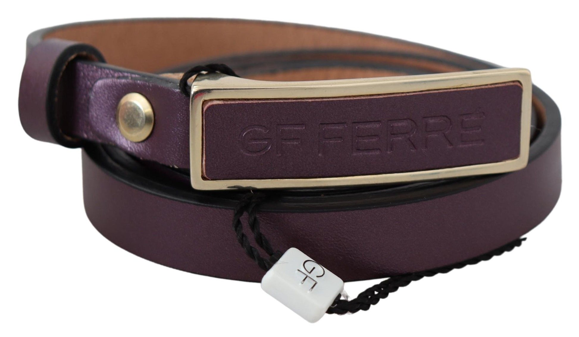 GF Ferre Elegant Maroon Leather Belt with Gold-Tone Buckle - KALAJ