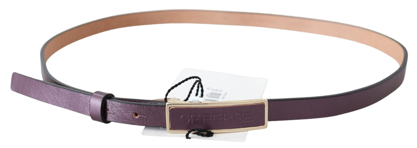 GF Ferre Elegant Maroon Leather Belt with Gold-Tone Buckle - KALAJ