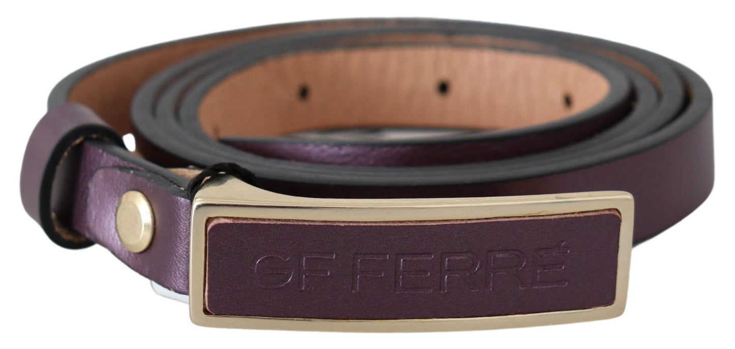 GF Ferre Elegant Maroon Leather Belt with Gold-Tone Buckle - KALAJ