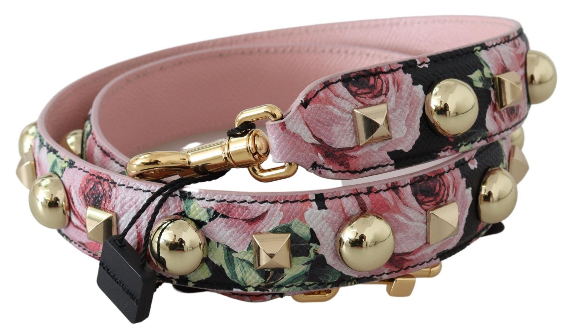 Dolce & Gabbana Floral Gold Stud Leather Strap in Pink - KALAJ