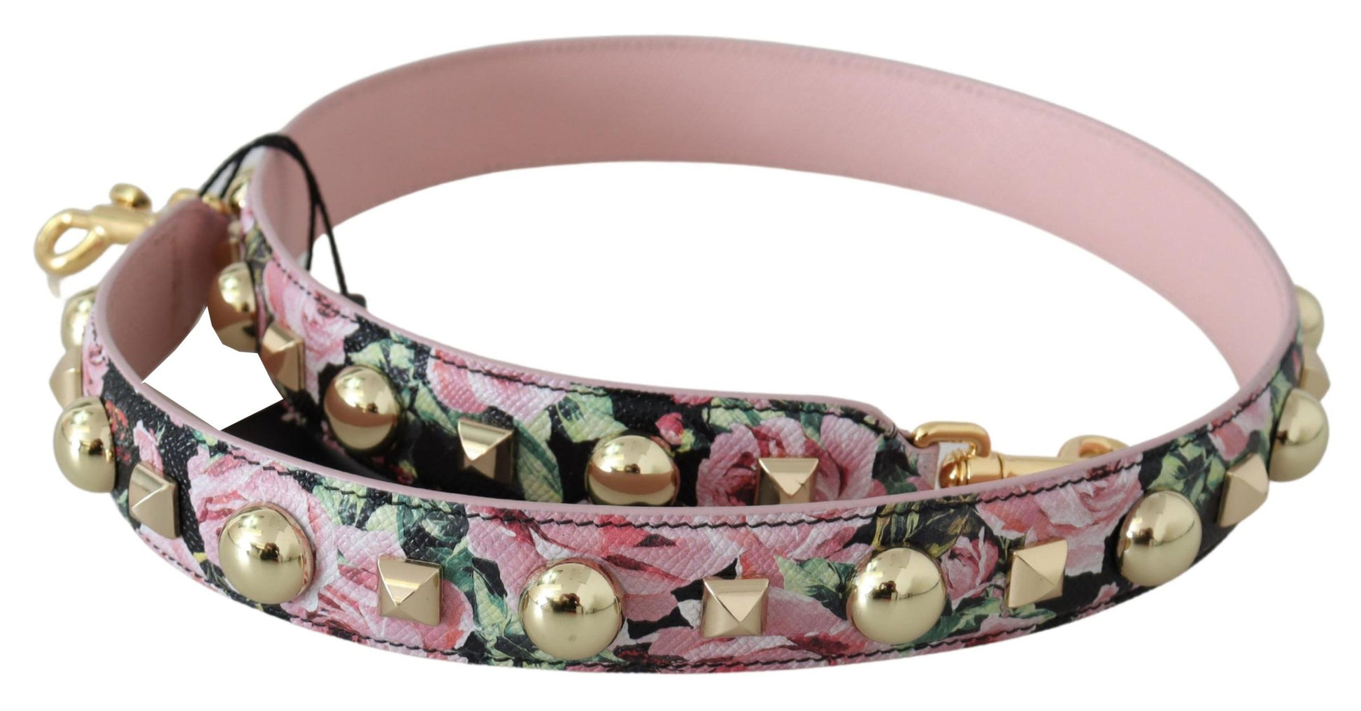 Dolce & Gabbana Floral Gold Stud Leather Strap in Pink - KALAJ