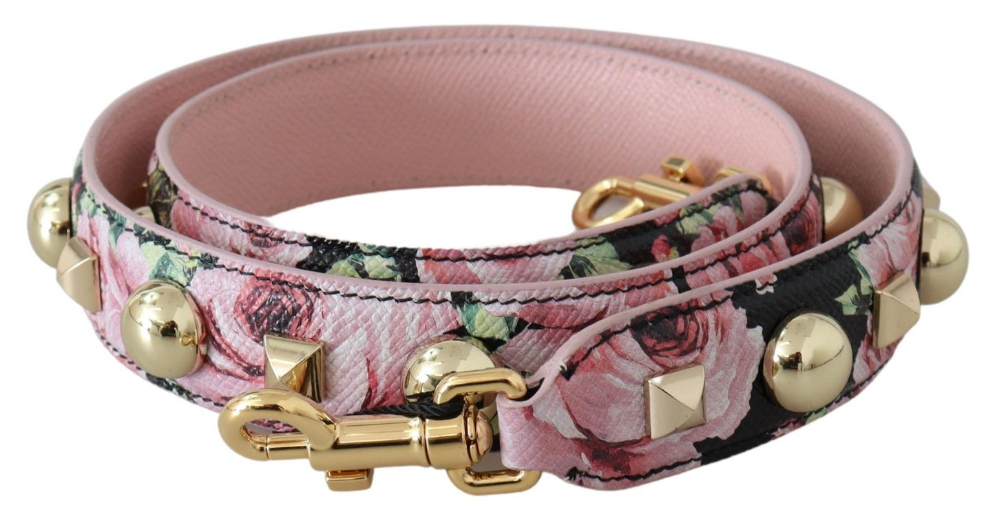 Dolce & Gabbana Floral Gold Stud Leather Strap in Pink - KALAJ