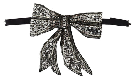 Dolce & Gabbana Crystal-Embellished Silk Bowtie - Silver Elegance - KALAJ