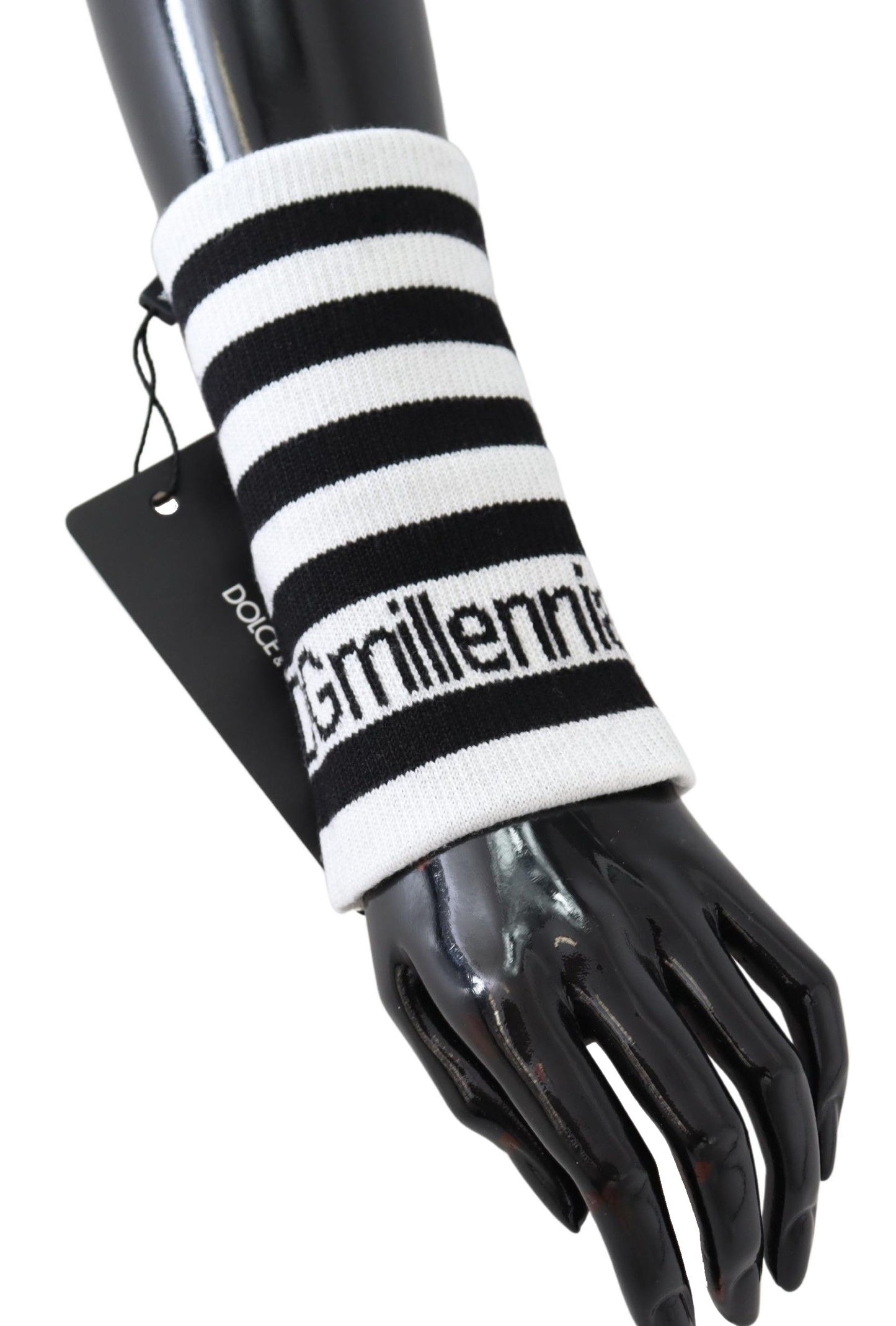 Dolce & Gabbana Elegant Black & White Wool Blend Wrist Wrap - KALAJ