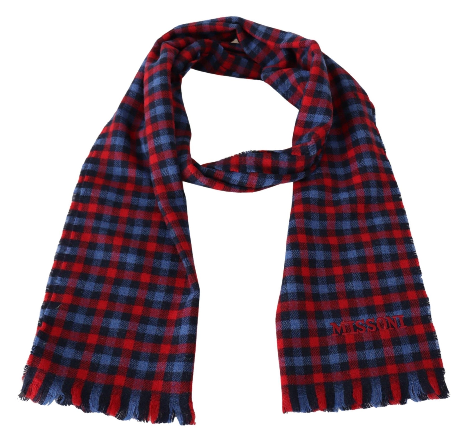 Missoni Chic Check Pattern Wool Scarf with Logo Embroidery - KALAJ