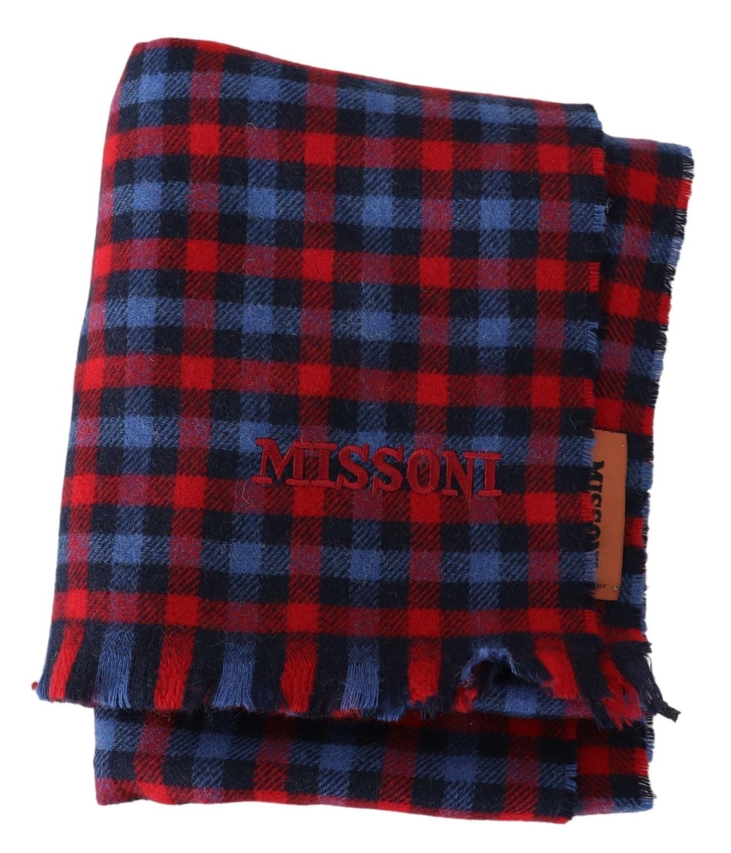 Missoni Chic Check Pattern Wool Scarf with Logo Embroidery - KALAJ