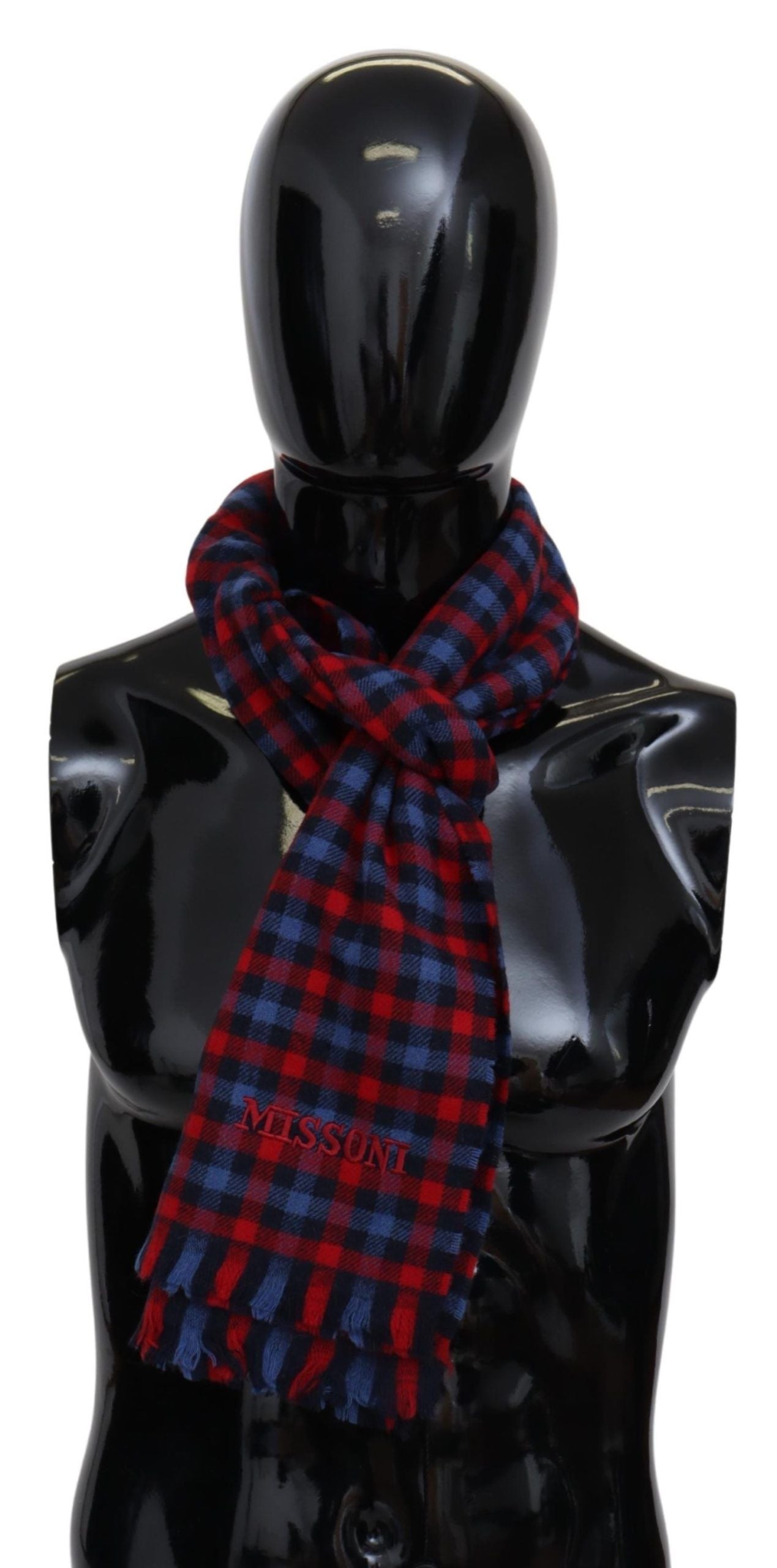 Missoni Chic Check Pattern Wool Scarf with Logo Embroidery - KALAJ