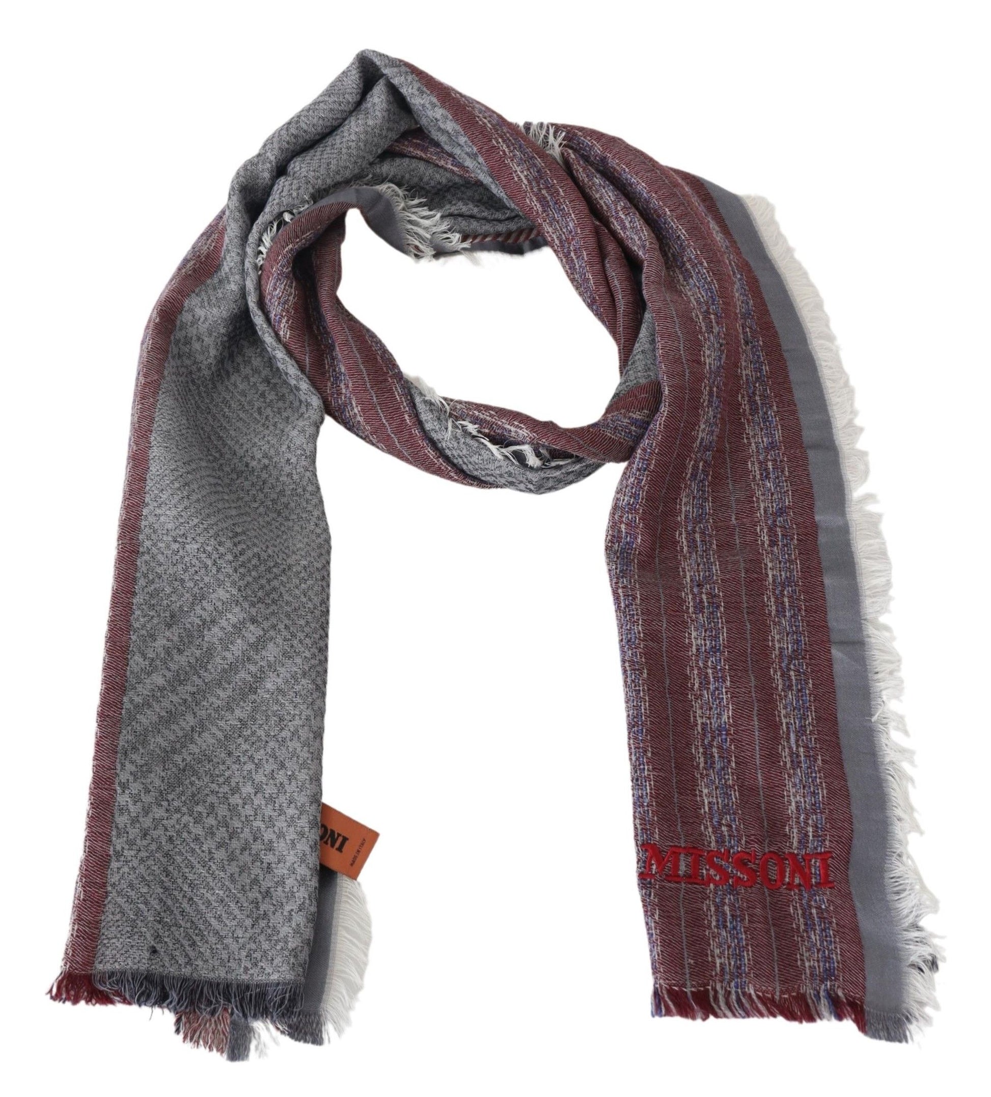 Missoni Elegant Wool Striped Logo Scarf - KALAJ