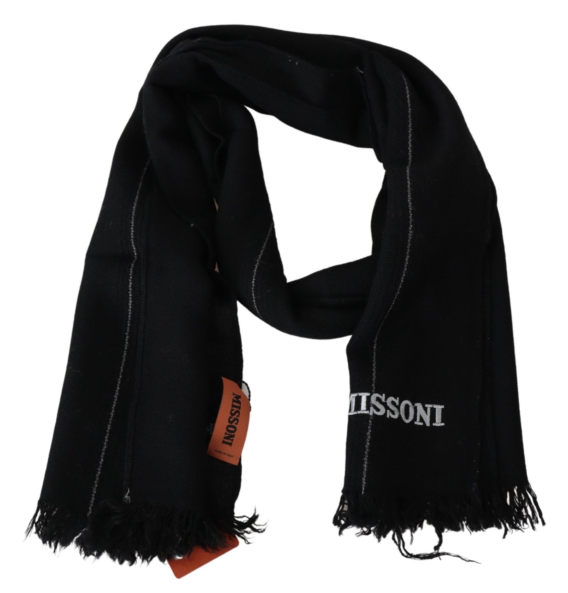 Missoni Elegant Black Wool Scarf with Logo Embroidery - KALAJ