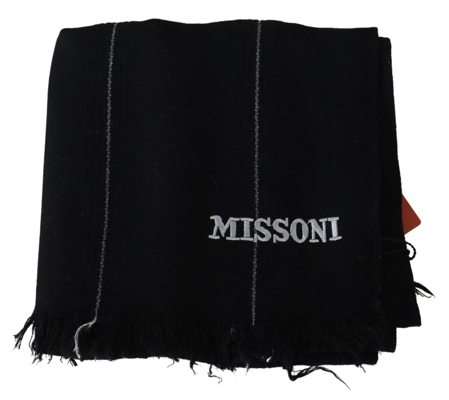 Missoni Elegant Black Wool Scarf with Logo Embroidery - KALAJ