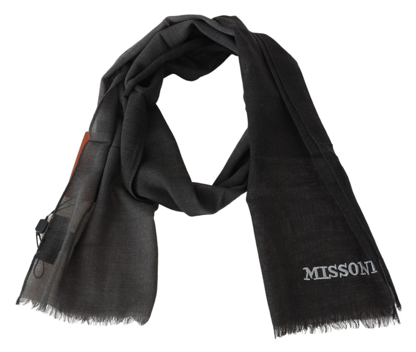 Missoni Elegant Black Wool Scarf with Embroidered Logo - KALAJ