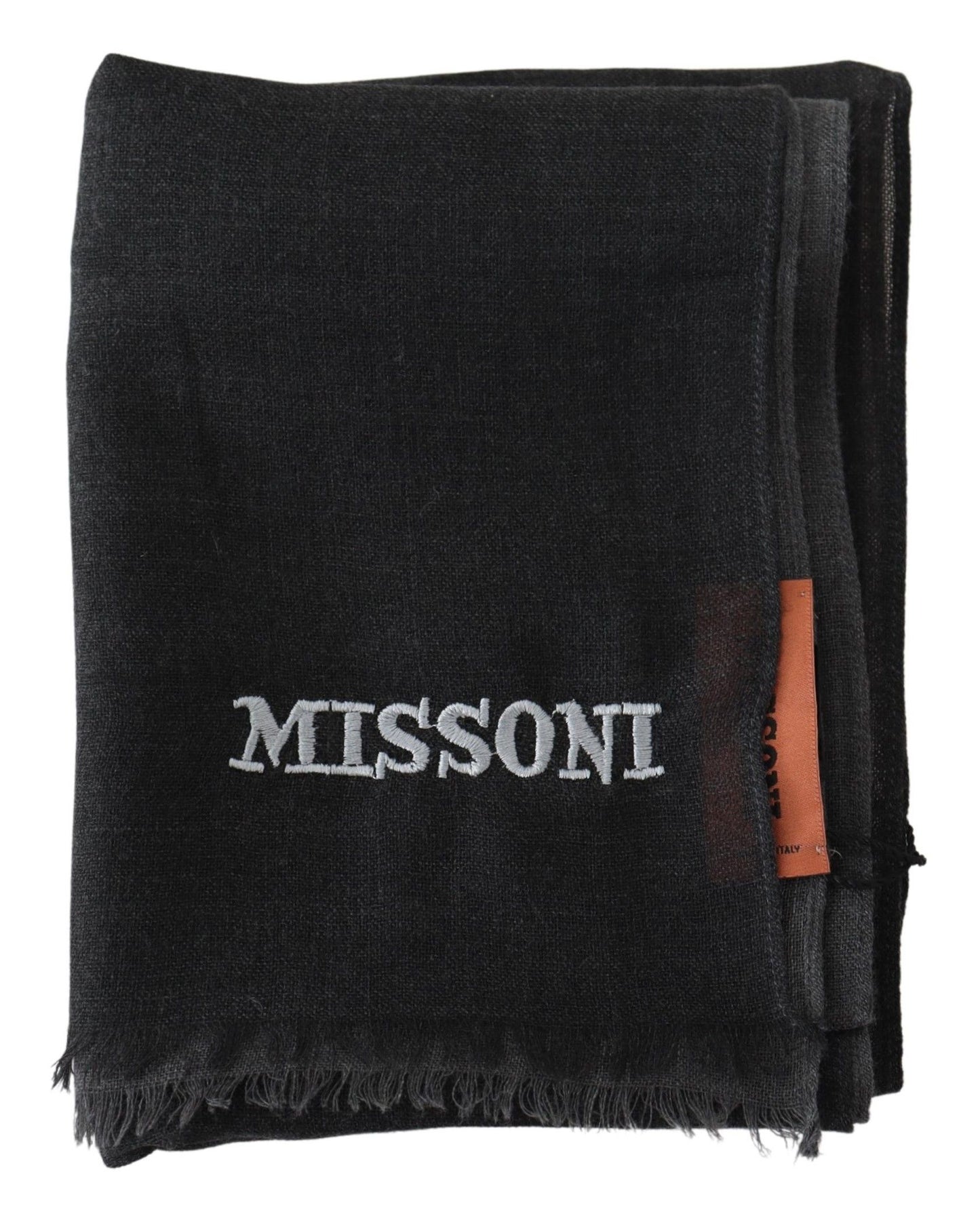 Missoni Elegant Black Wool Scarf with Embroidered Logo - KALAJ