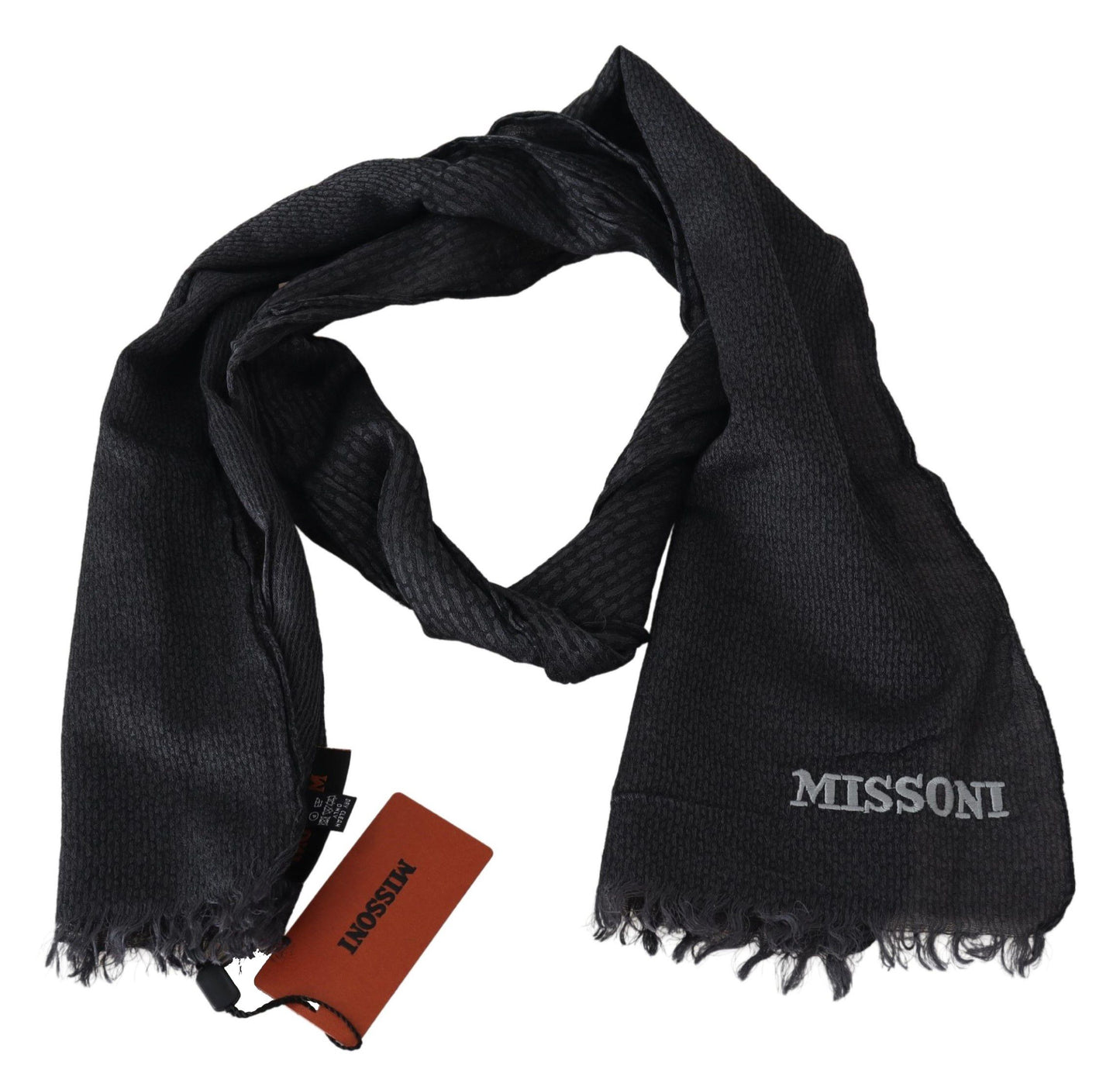 Missoni Elegant Black Wool Fringed Scarf - KALAJ