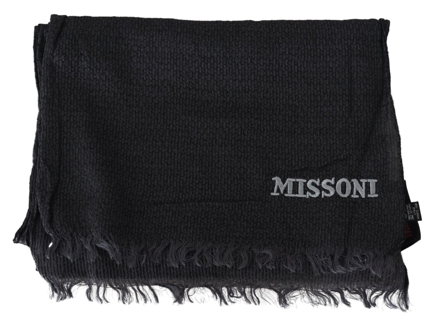 Missoni Elegant Black Wool Fringed Scarf - KALAJ