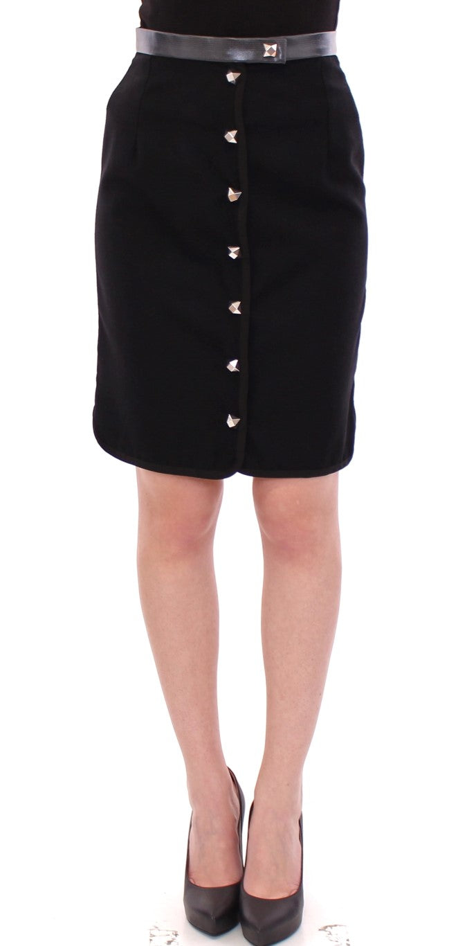 Corrado De Biase Elegant Black Wool-Cotton Blend Skirt