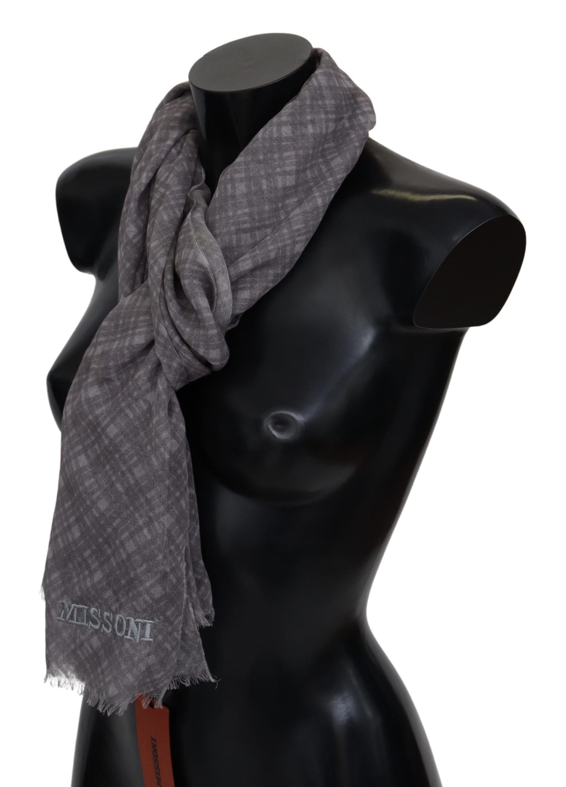 Missoni Elegant Wool Silk Blend Plaid Scarf - KALAJ