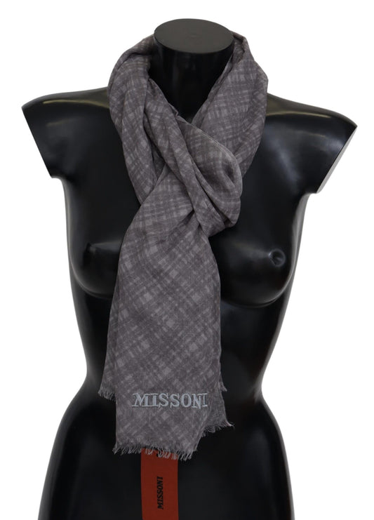 Missoni Elegant Wool Silk Blend Plaid Scarf - KALAJ