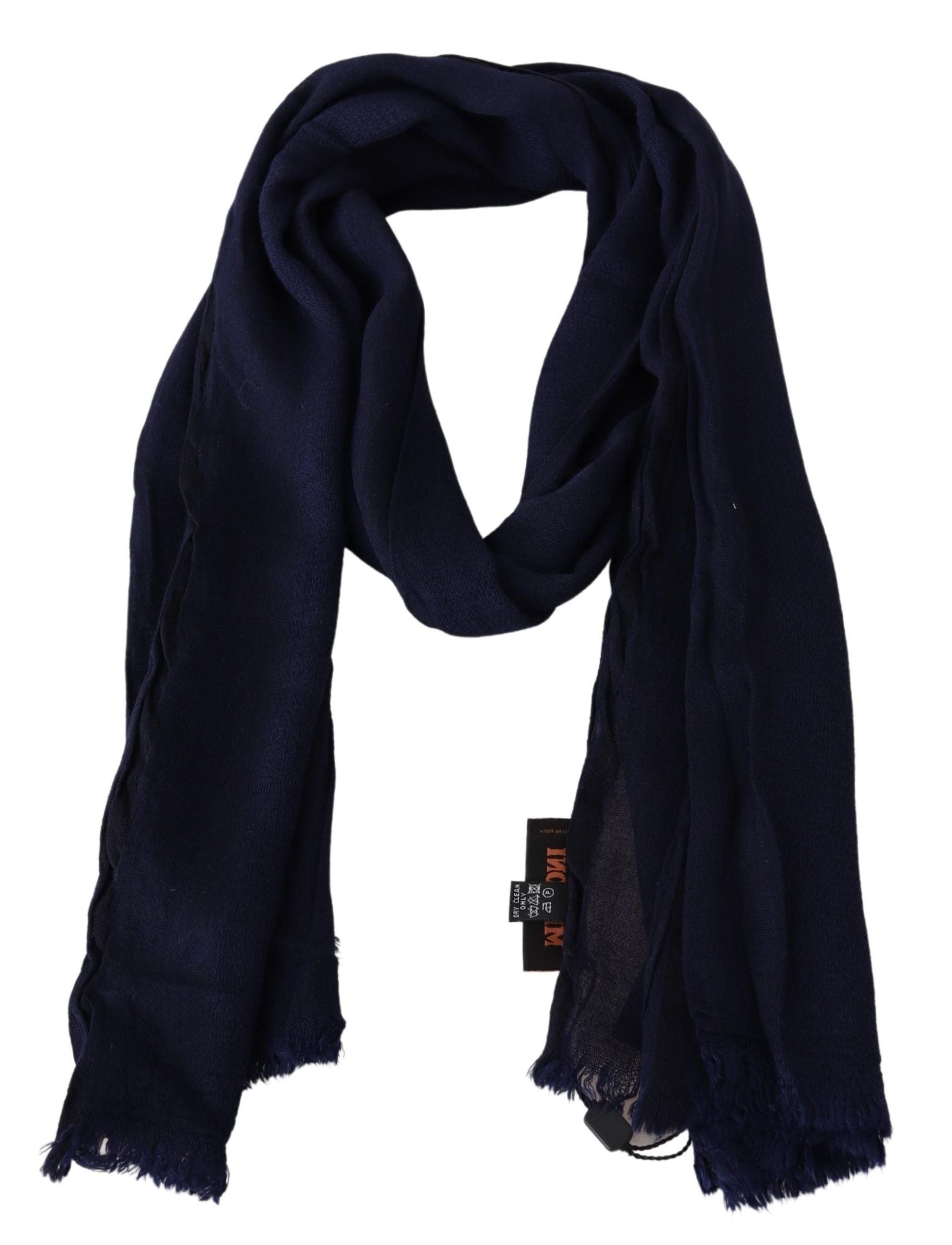 Missoni Elegant Blue Wool Scarf with Embroidered Logo - KALAJ