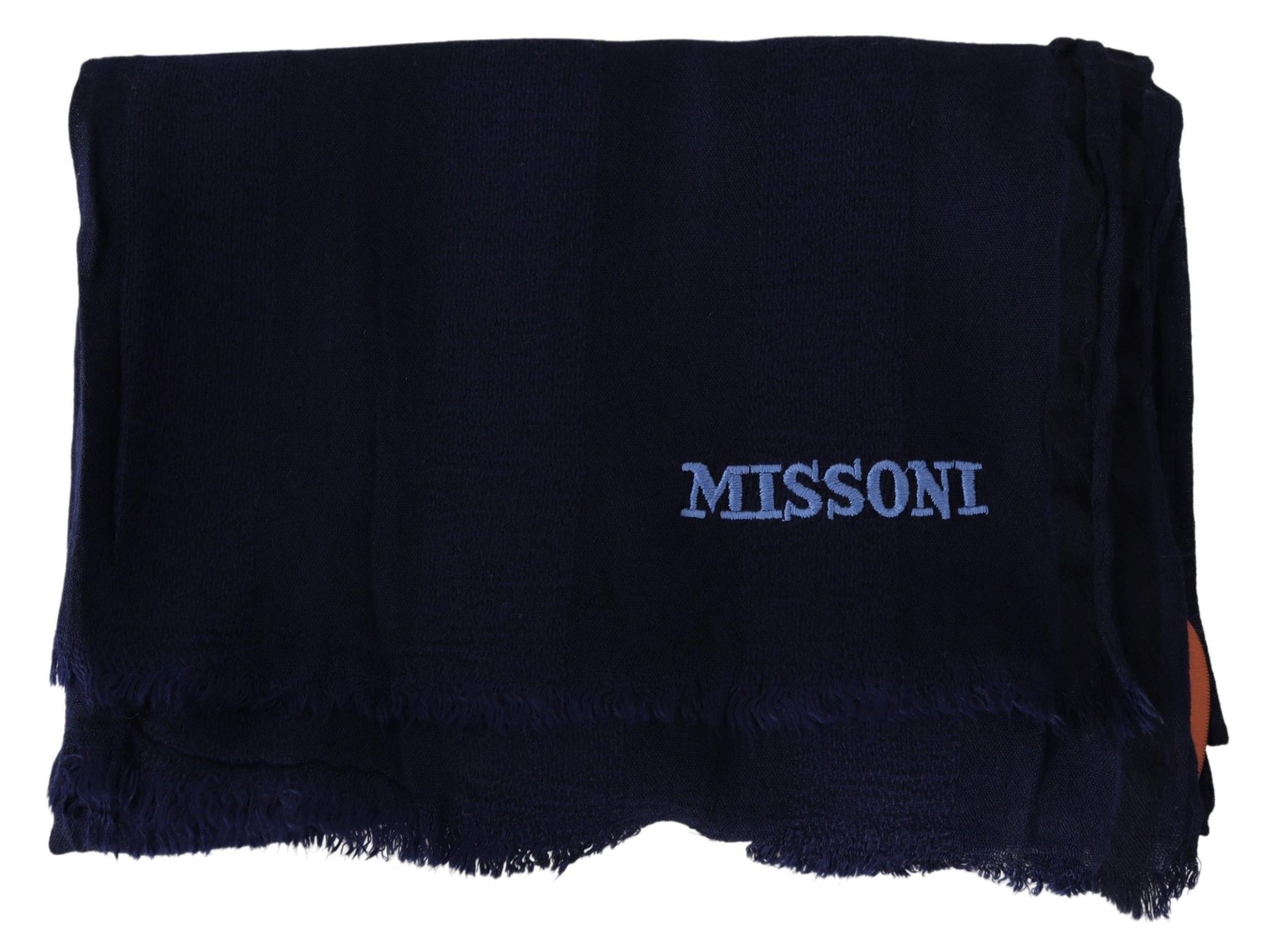 Missoni Elegant Blue Wool Scarf with Embroidered Logo - KALAJ