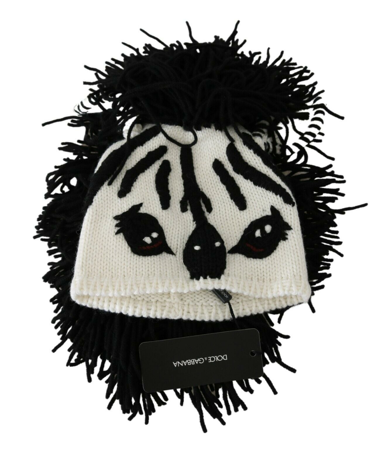 Dolce & Gabbana Black and White Knitted Cashmere Beanie - KALAJ