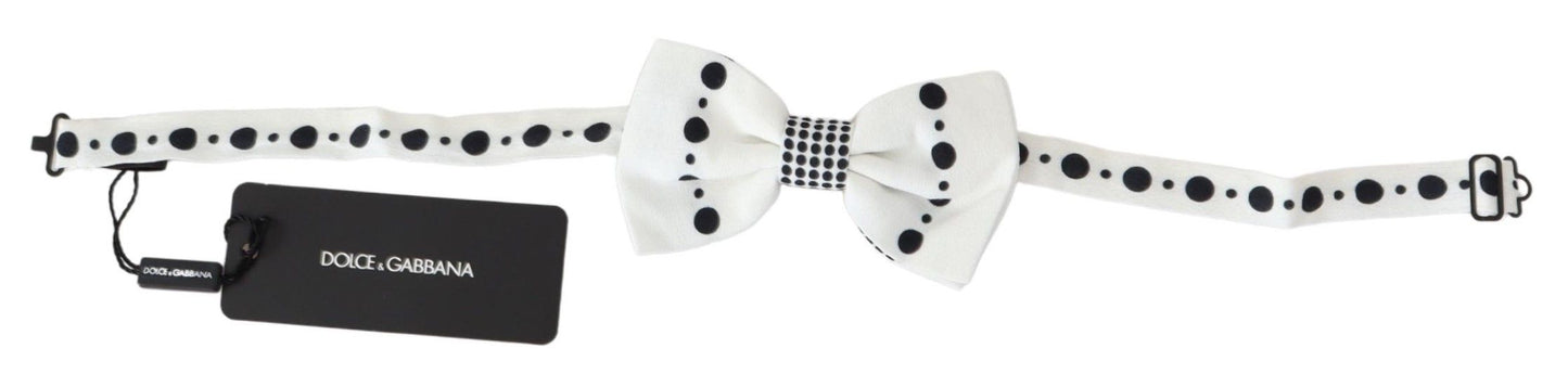 Dolce & Gabbana Elegant White Dotted Silk Bow Tie - KALAJ