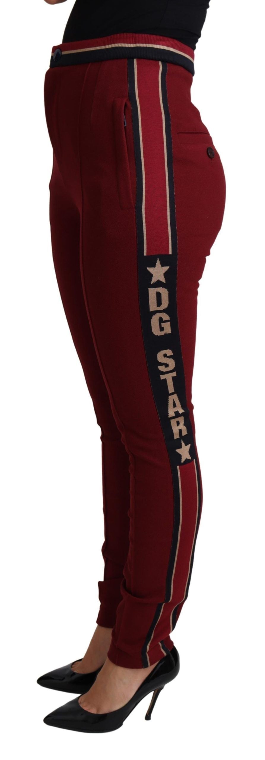 Dolce & Gabbana High-Waist Embroidered Red Skinny Trousers