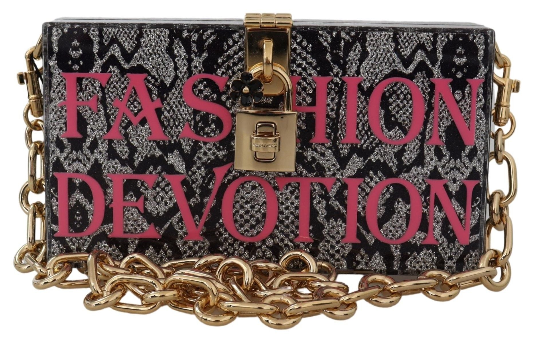 Dolce & Gabbana Gray Resin Dolce Box Clutch with Gold Details - KALAJ