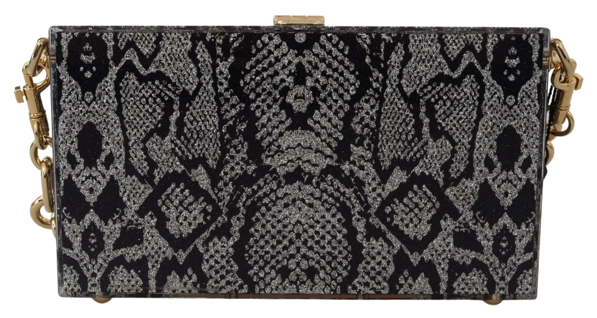 Dolce & Gabbana Gray Resin Dolce Box Clutch with Gold Details - KALAJ