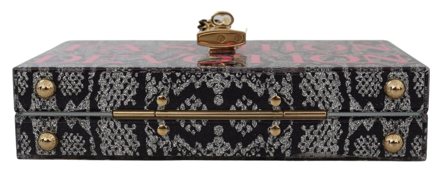 Dolce & Gabbana Gray Resin Dolce Box Clutch with Gold Details - KALAJ