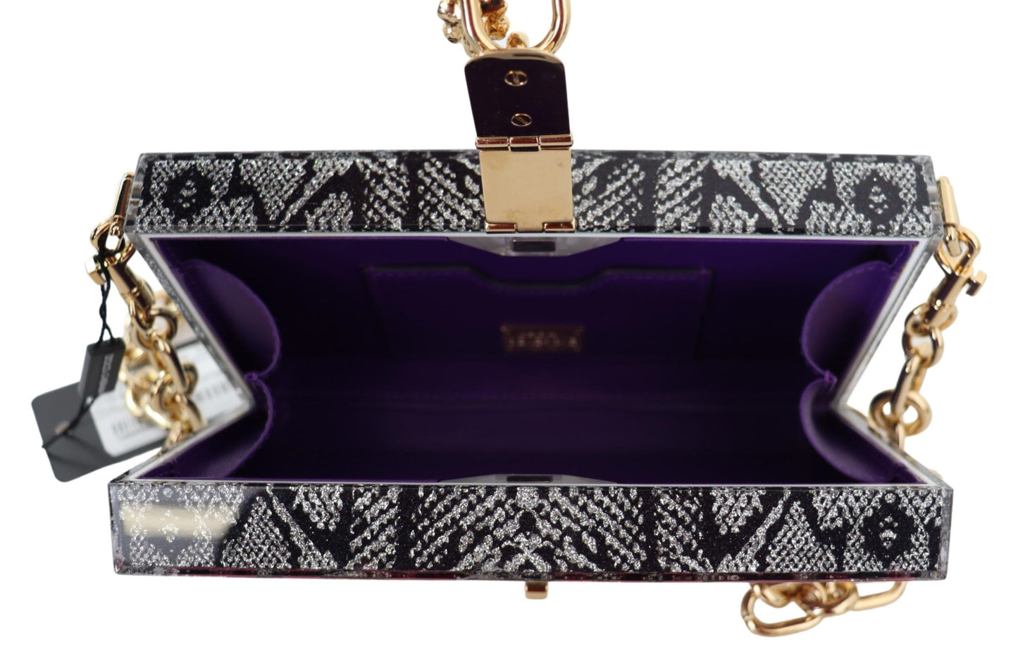 Dolce & Gabbana Gray Resin Dolce Box Clutch with Gold Details - KALAJ