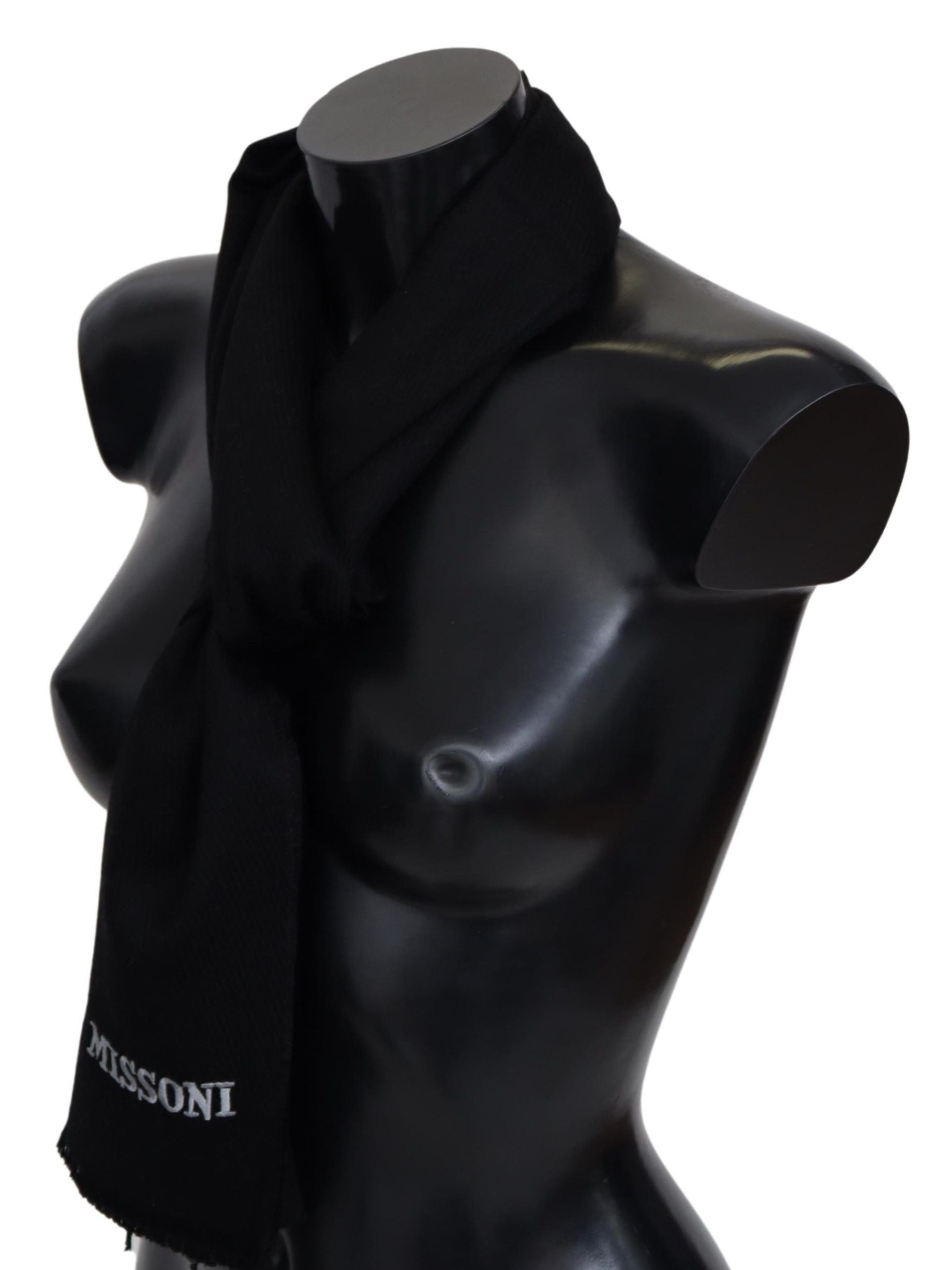 Missoni Elegant Embroidered Wool Scarf in Black - KALAJ