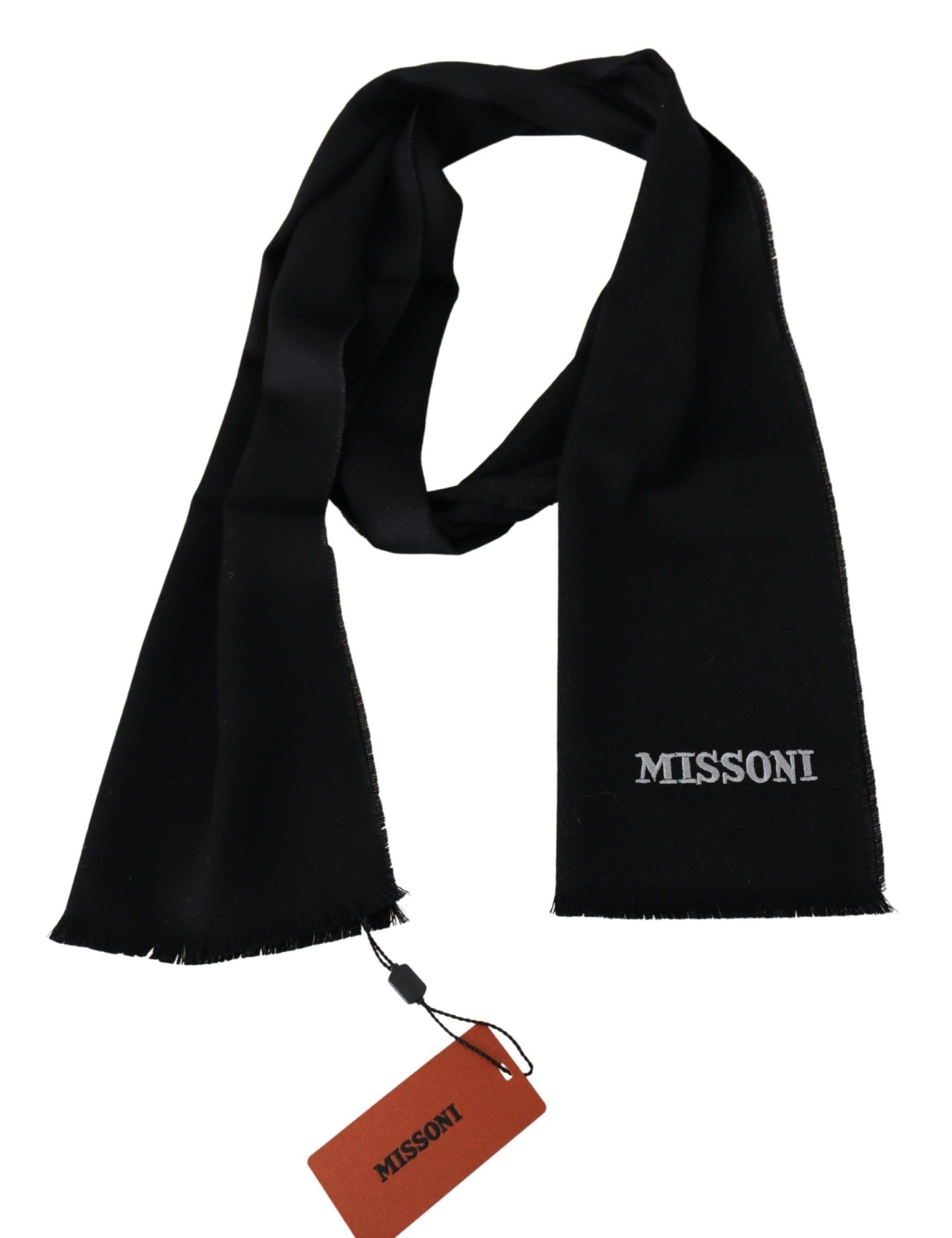 Missoni Elegant Embroidered Wool Scarf in Black - KALAJ