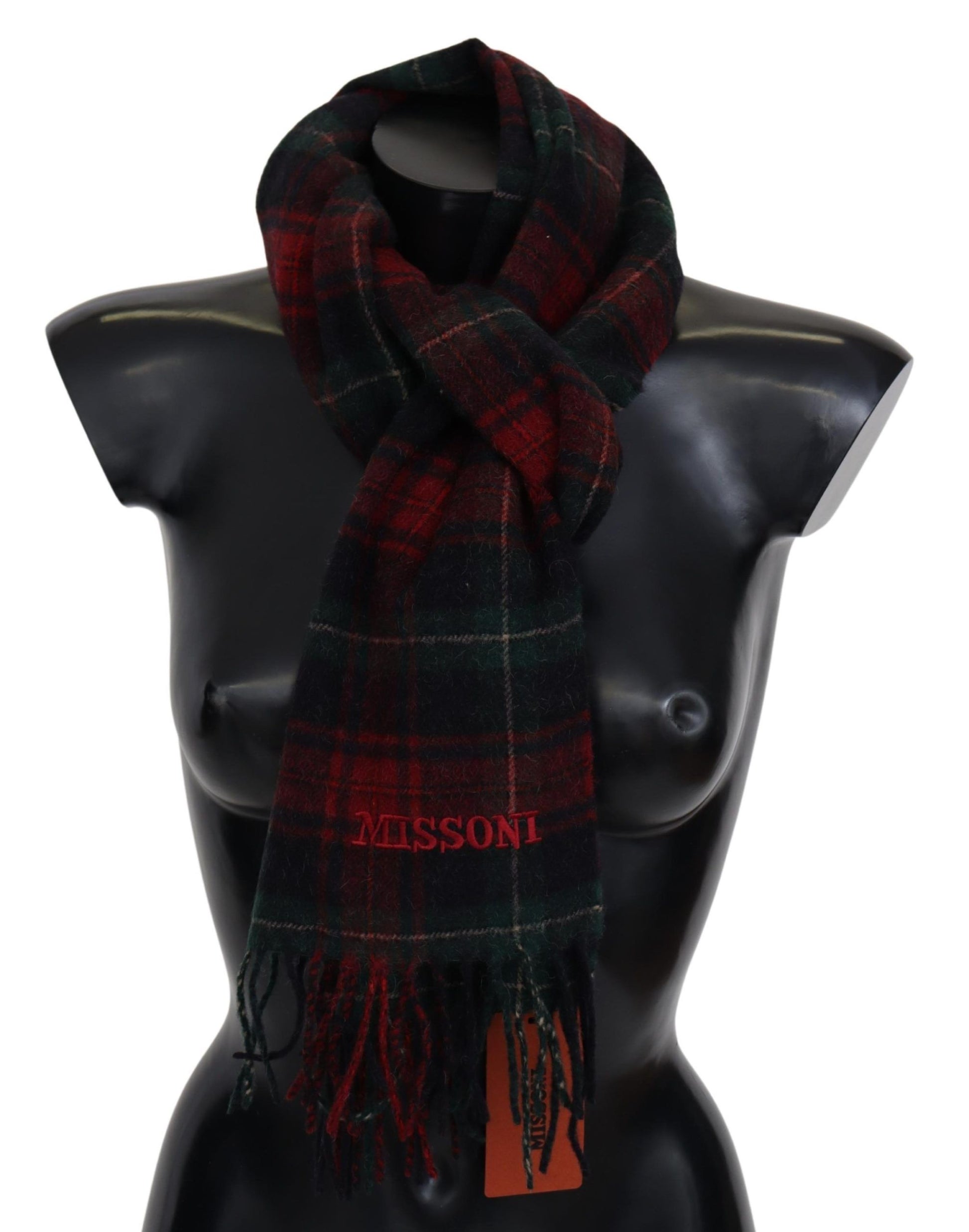 Missoni Elegant Check Wool Scarf with Logo Embroidery - KALAJ