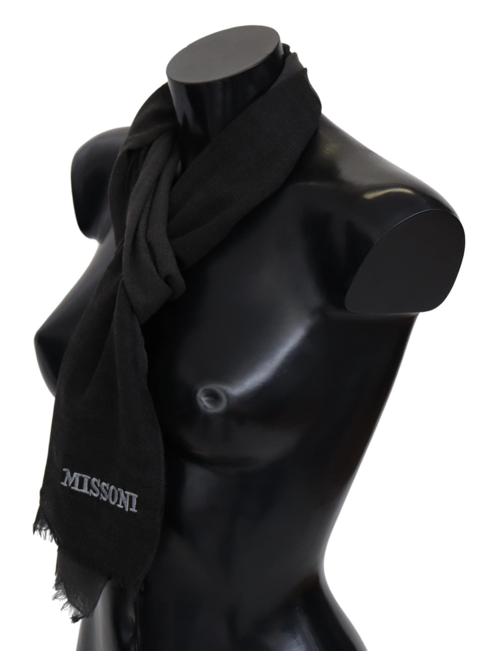 Missoni Elegant Black Wool Scarf with Fringes - KALAJ