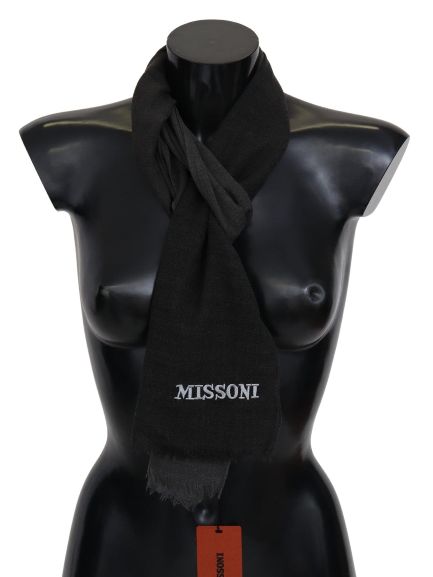 Missoni Elegant Black Wool Scarf with Fringes - KALAJ