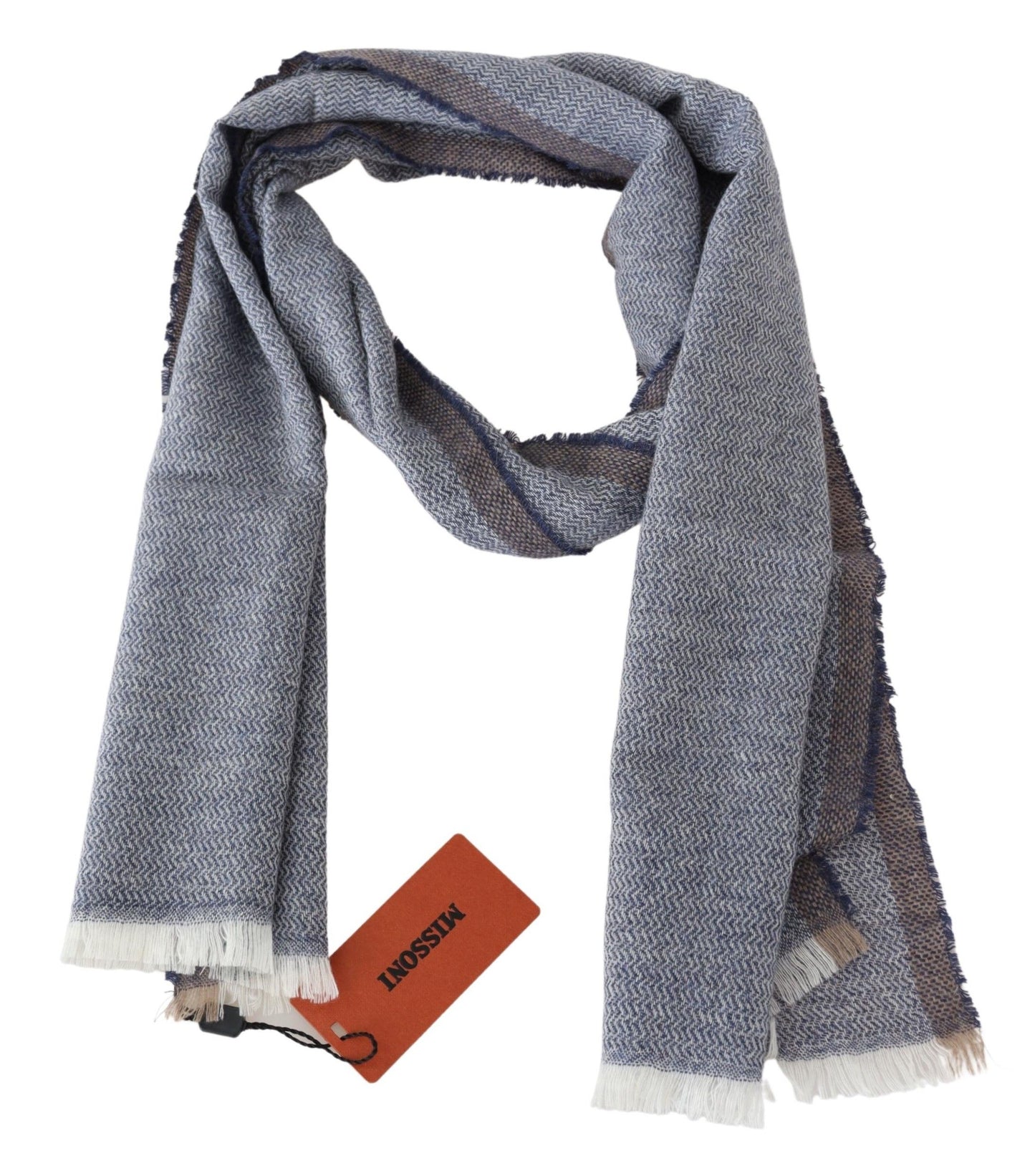 Missoni Elegant Gray Wool Scarf with Stripes and Fringes - KALAJ