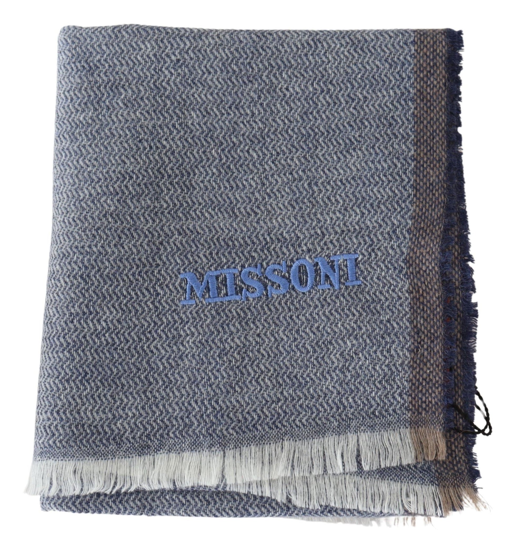 Missoni Elegant Gray Wool Scarf with Stripes and Fringes - KALAJ