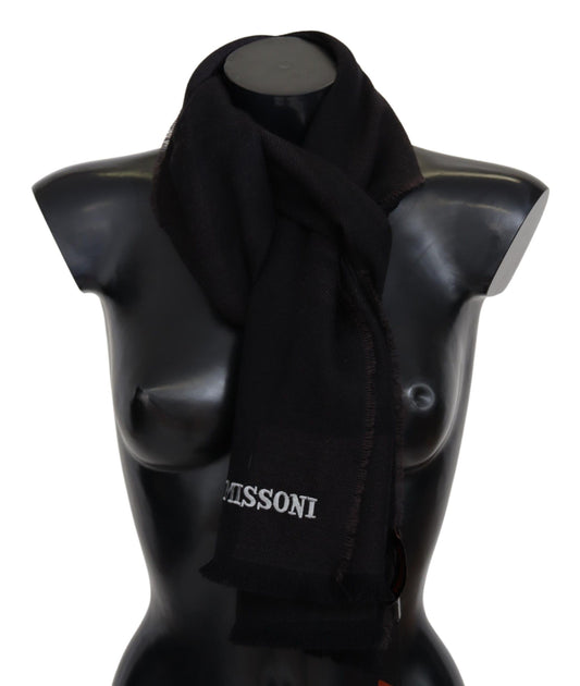 Missoni Elegant Black Wool Scarf with Logo Embroidery - KALAJ