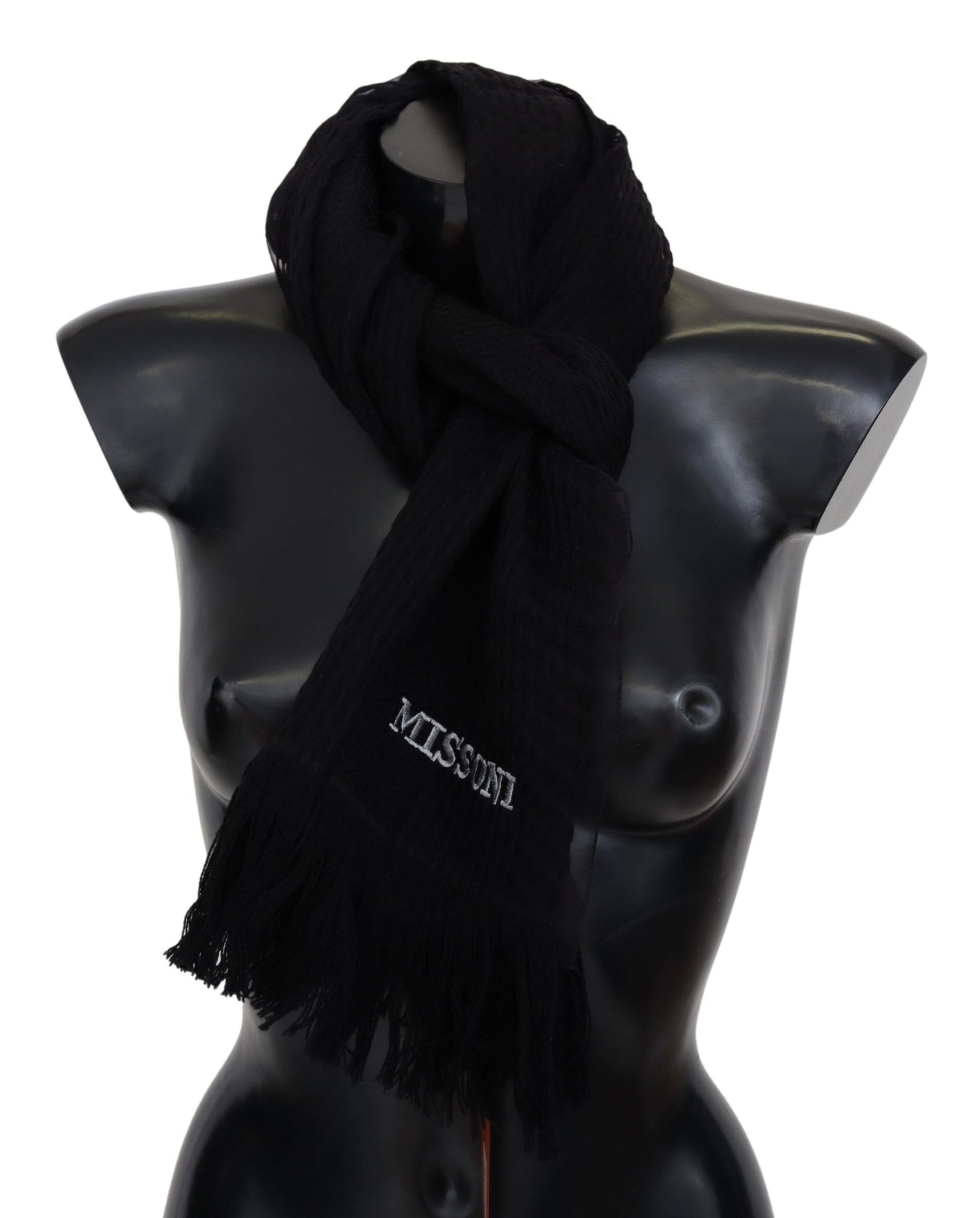 Missoni Elegant Wool Silk Unisex Black Scarf - KALAJ