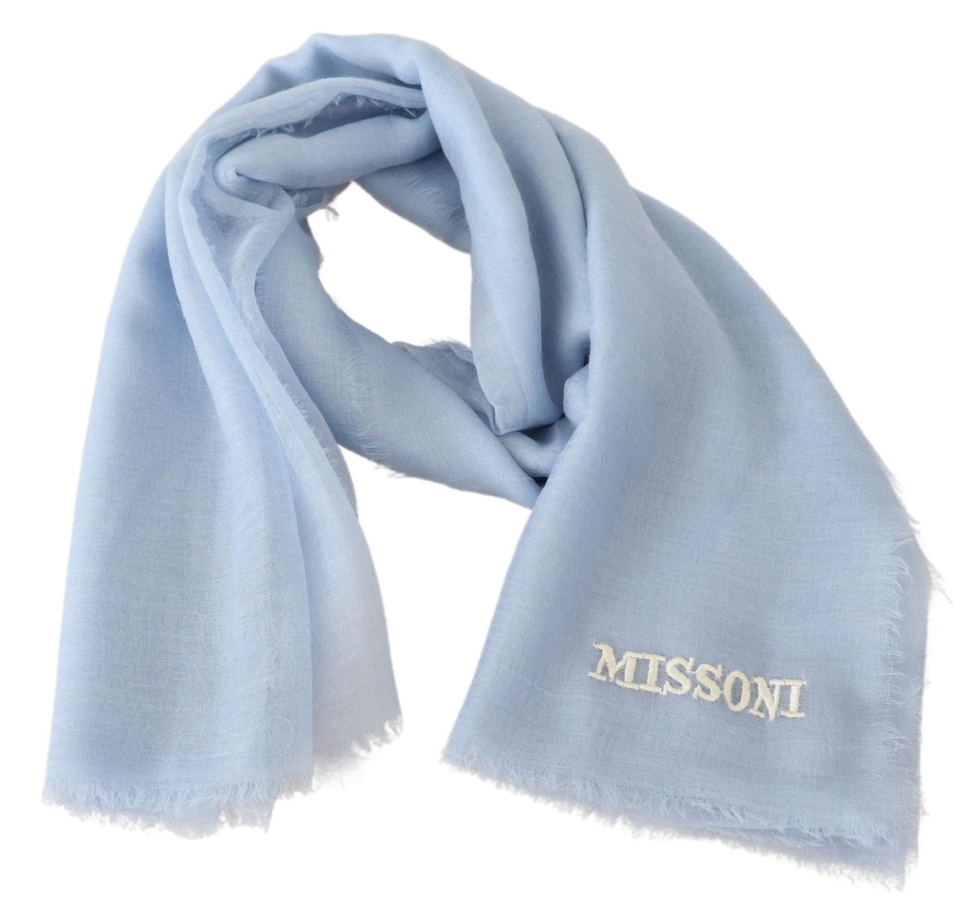 Missoni Elegant Light-Blue Cashmere Scarf with Fringes - KALAJ