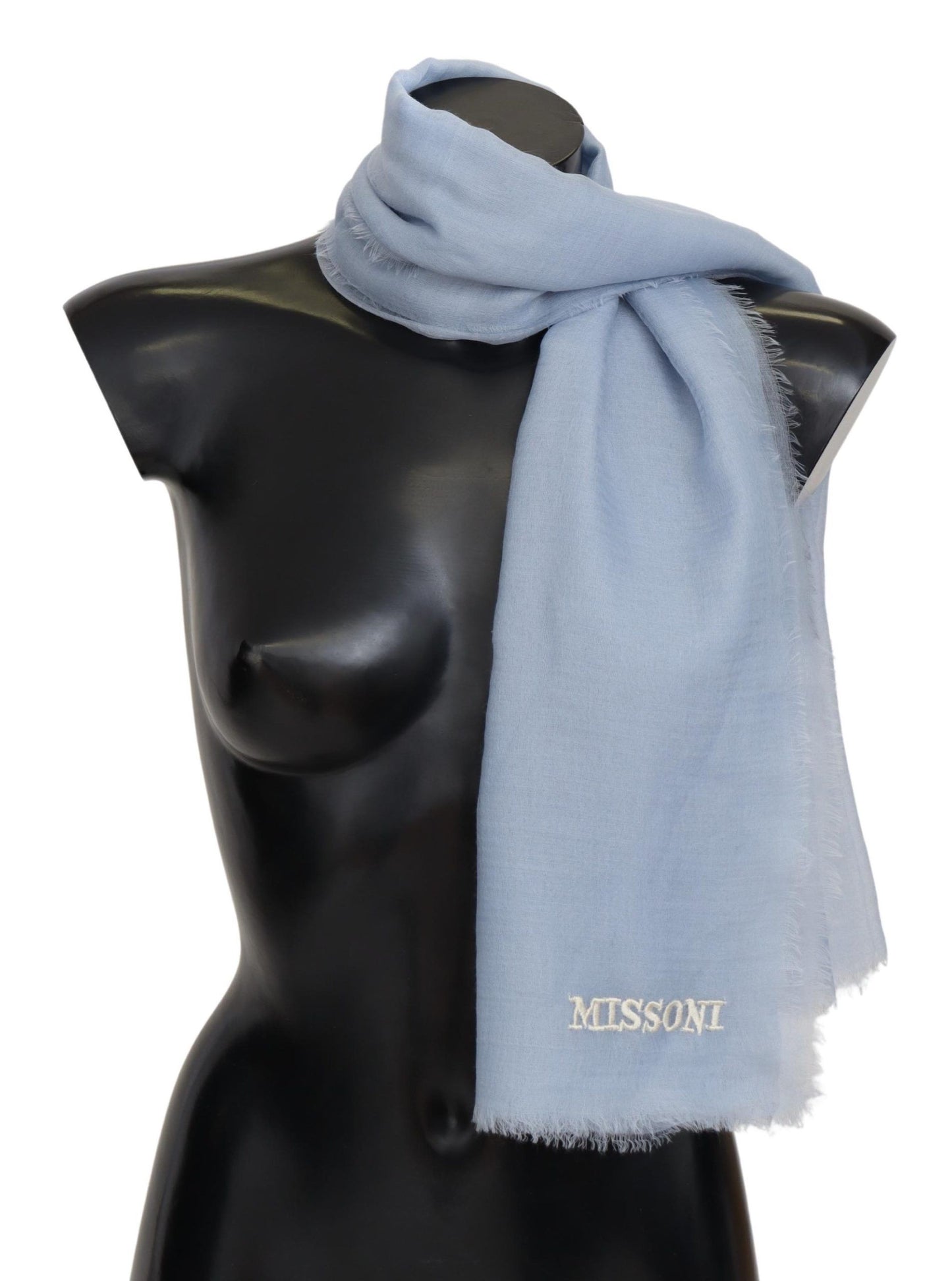 Missoni Elegant Light-Blue Cashmere Scarf with Fringes - KALAJ