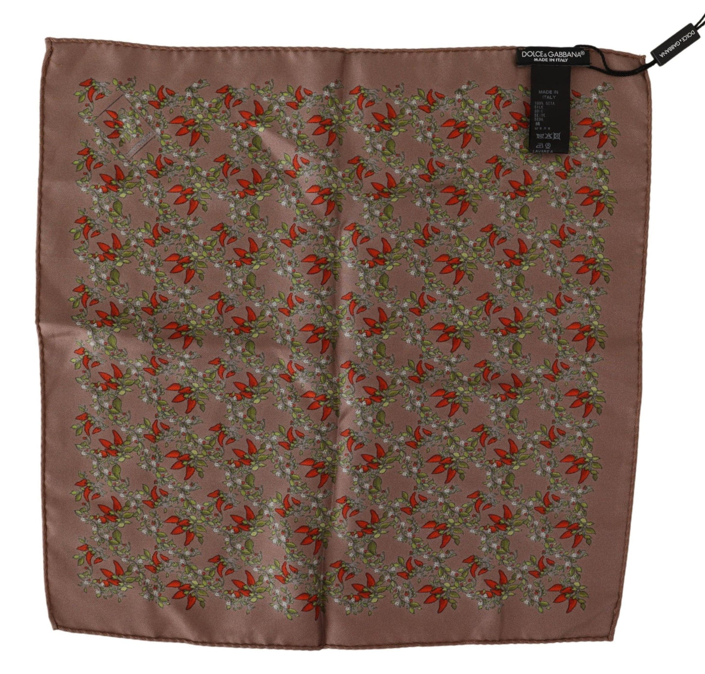 Dolce & Gabbana Elegant Brown Silk Pocket Square with Carrot Print - KALAJ